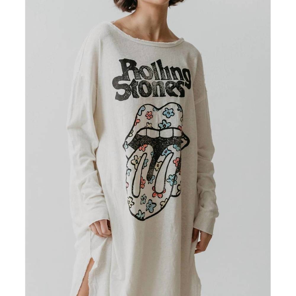 NEW PEOPLE OF LEISURE rolling stones flower power dress in ivory